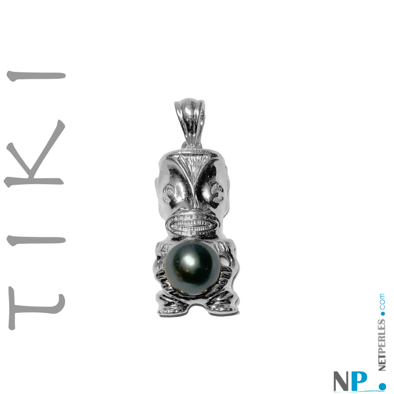 Pendentif TIKI en Argent 925 avec perle de Tahiti 